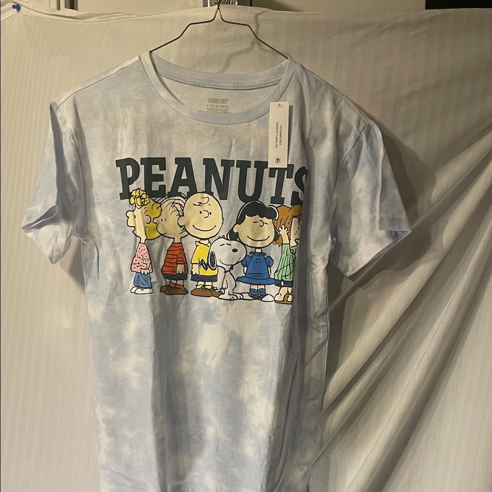 Peanuts Kids Shirt - Light Blue Tie Die with Character Print size Medium (10-12)
